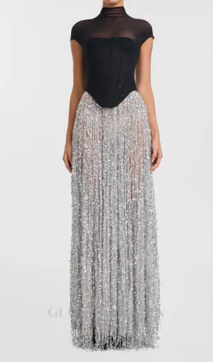 tassel sequin black corset maxi dress Gloria Lanvin