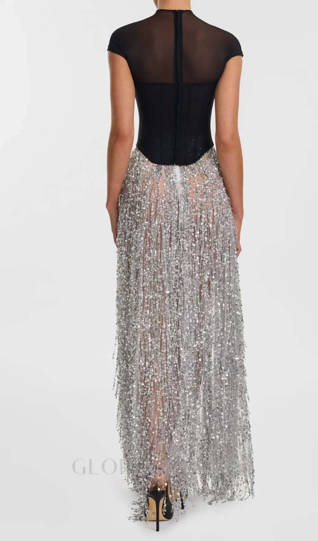 tassel sequin black corset maxi dress Gloria Lanvin