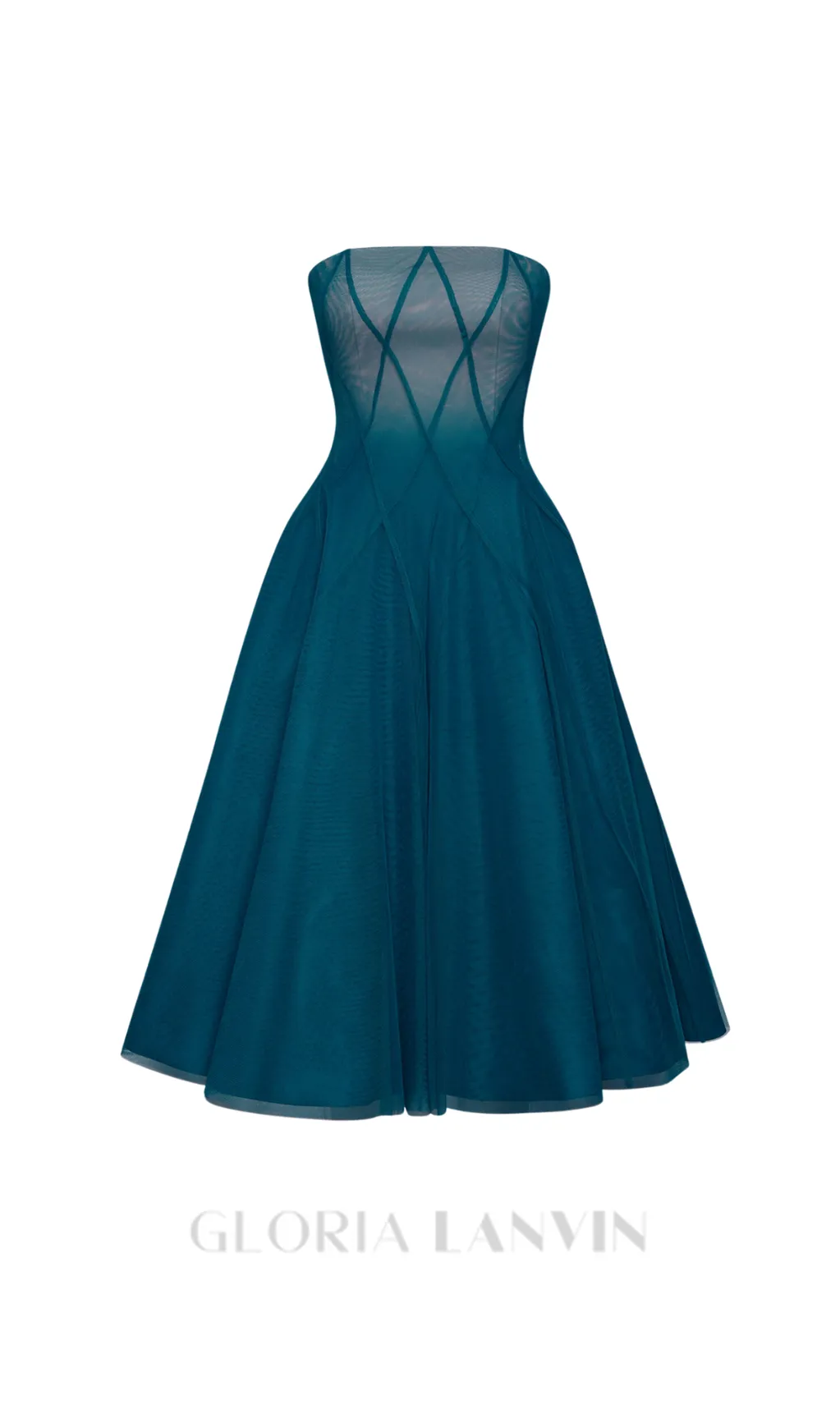 TEAL OMBRE SOFT NET MIDI DRESS Gloria Lanvin