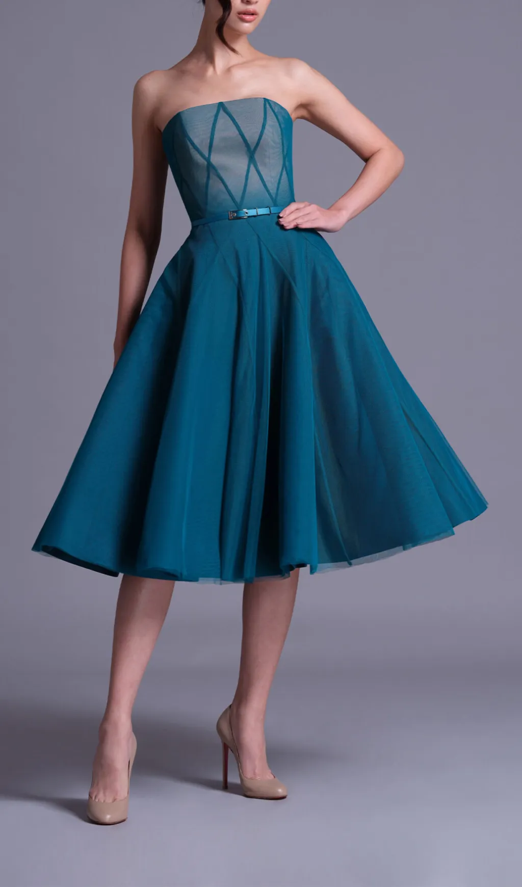 TEAL OMBRE SOFT NET MIDI DRESS Gloria Lanvin