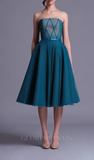 TEAL OMBRE SOFT NET MIDI DRESS Gloria Lanvin