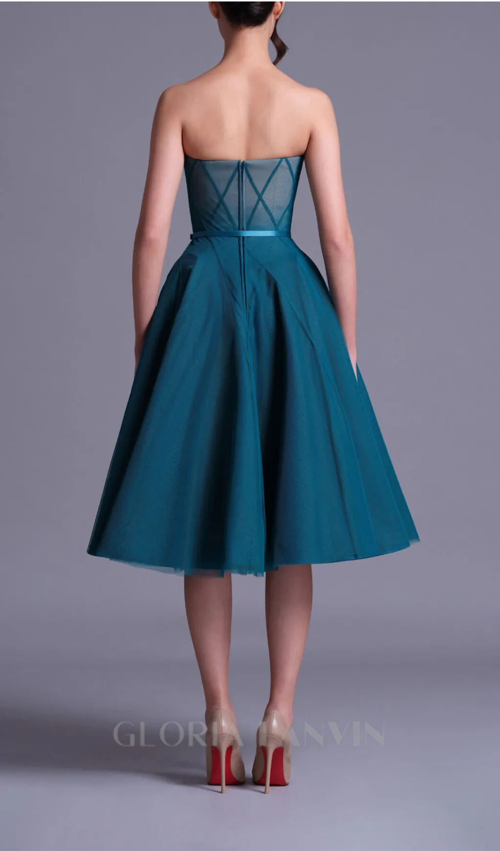 TEAL OMBRE SOFT NET MIDI DRESS Gloria Lanvin