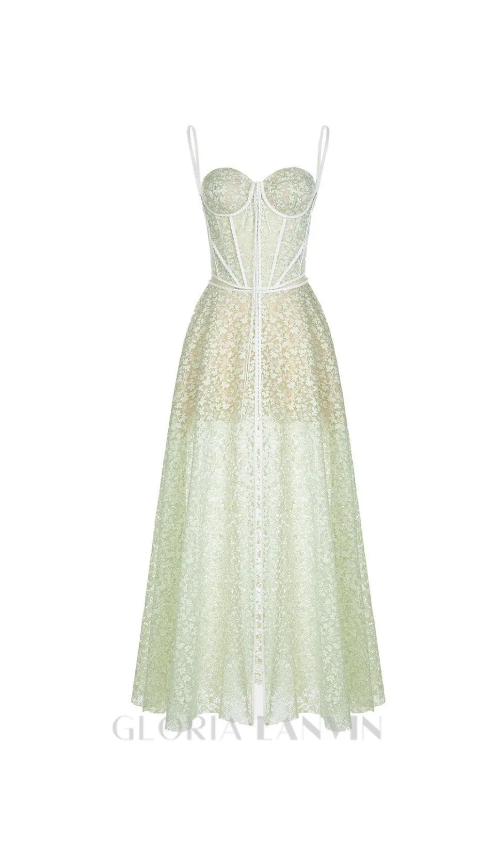 TESS LACE STITCHING HOLLOW SLIT MAXI DRESS IN GREEN Gloria Lanvin