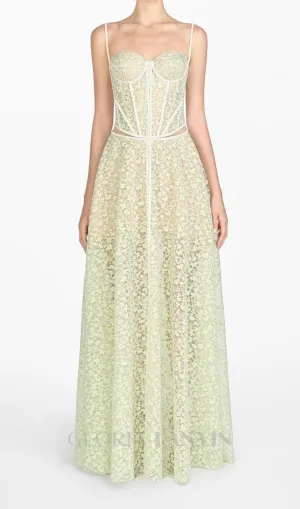 TESS LACE STITCHING HOLLOW SLIT MAXI DRESS IN GREEN Gloria Lanvin