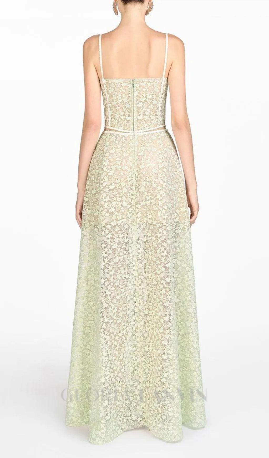 TESS LACE STITCHING HOLLOW SLIT MAXI DRESS IN GREEN Gloria Lanvin
