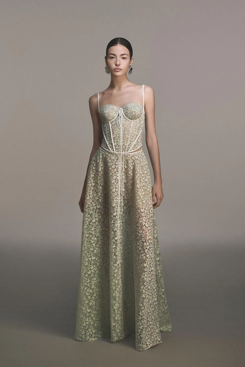 TESS LACE STITCHING HOLLOW SLIT MAXI DRESS IN GREEN Gloria Lanvin