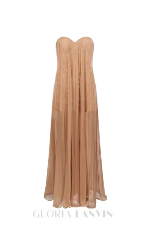 Thea Strapless Mesh Backless maxi Dress in brown Gloria Lanvin