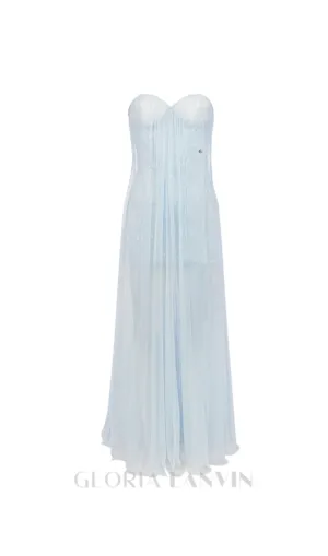 Thea Strapless Mesh Backless maxi Dress in light blue Gloria Lanvin