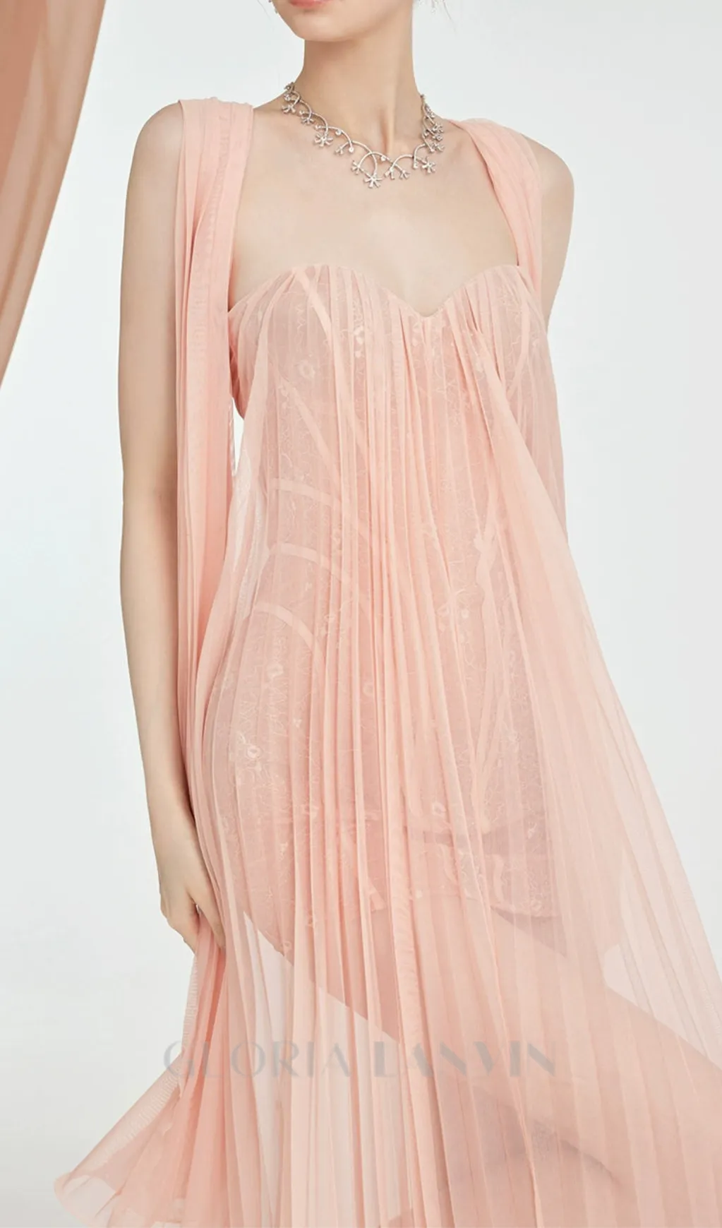 Thea Strapless Mesh Backless maxi Dress in pink Gloria Lanvin