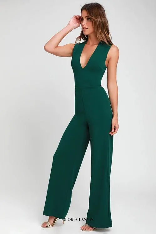Thinking Out Loud Hunter Green Backless Jumpsuit Gloria Lanvin