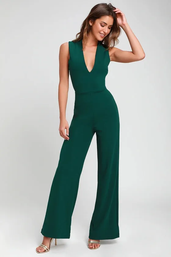 Thinking Out Loud Hunter Green Backless Jumpsuit Gloria Lanvin