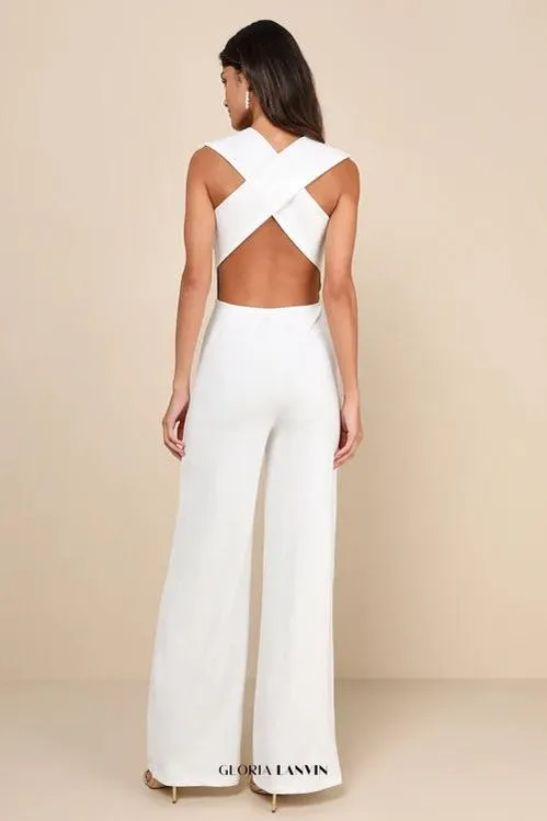 Thinking Out Loud White Backless Jumpsuit Gloria Lanvin