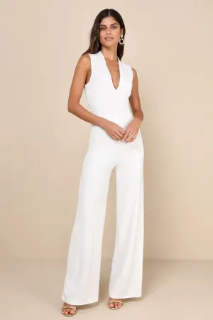 Thinking Out Loud White Backless Jumpsuit Gloria Lanvin