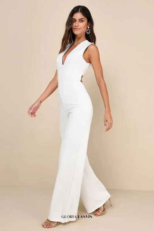 Thinking Out Loud White Backless Jumpsuit Gloria Lanvin