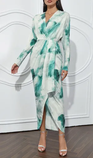 TIE DYE TWIST FRONT WRAP HEM MAXI DRESS Gloria Lanvin