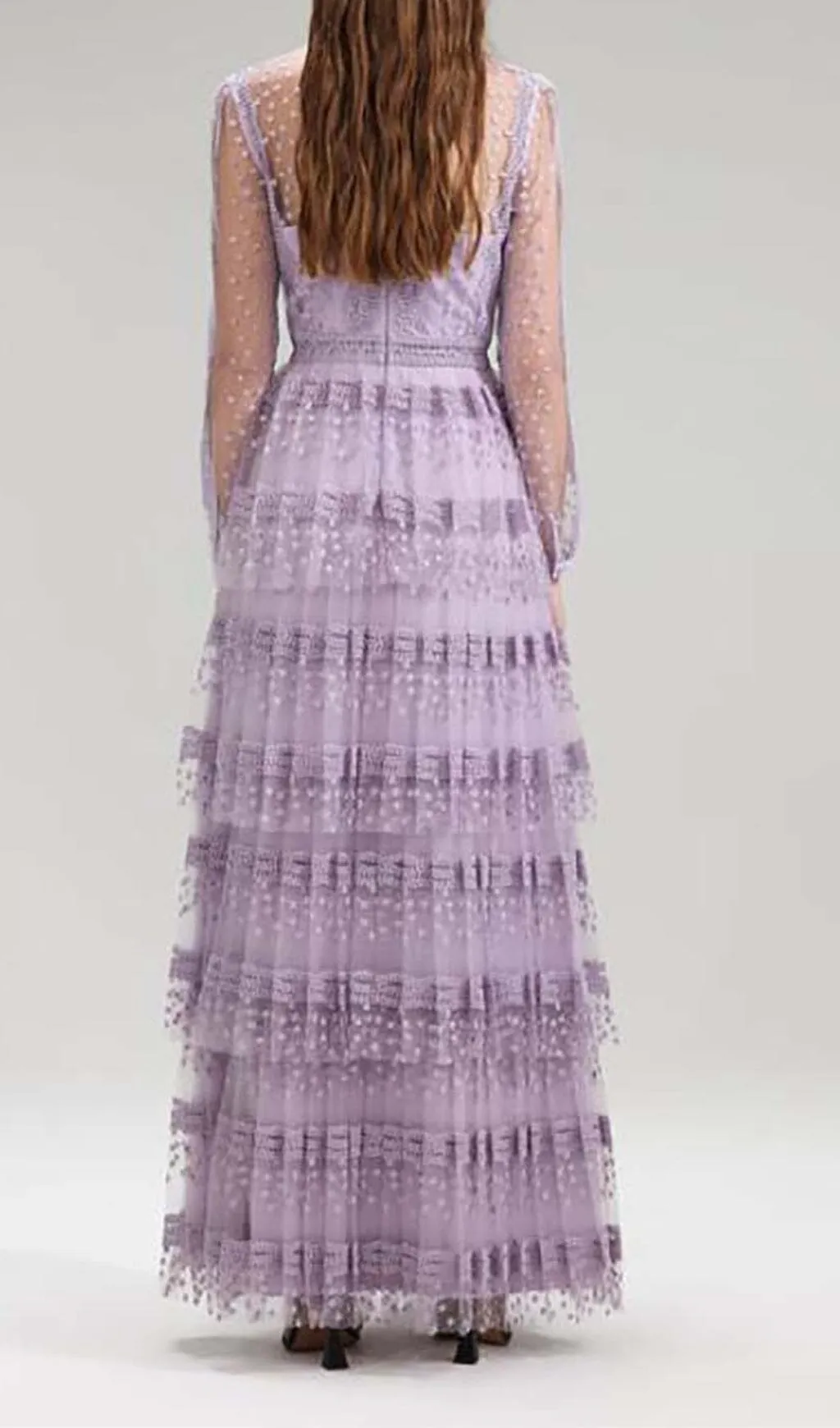 TIERED LACE MAXI DRESS IN LILAC Gloria Lanvin