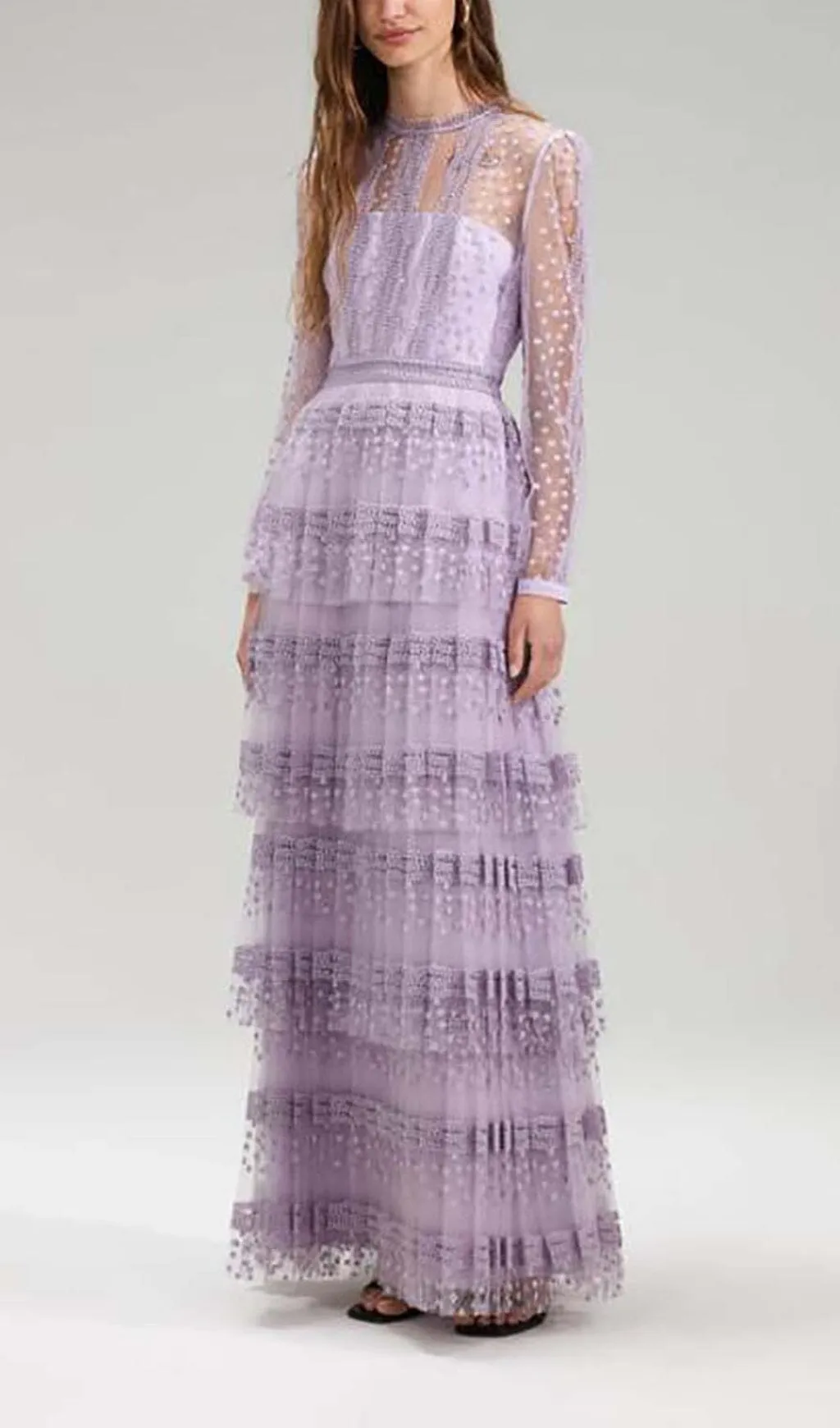 TIERED LACE MAXI DRESS IN LILAC Gloria Lanvin