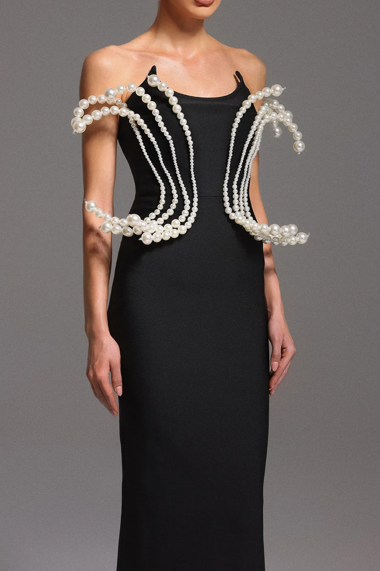tiffany Pearl Bandage Sleeveless Maxi Dress in black Gloria Lanvin