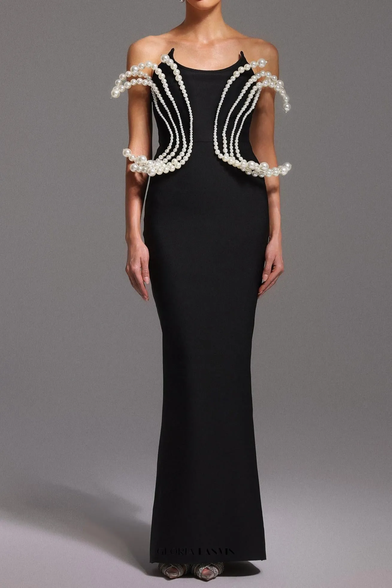 tiffany Pearl Bandage Sleeveless Maxi Dress in black Gloria Lanvin