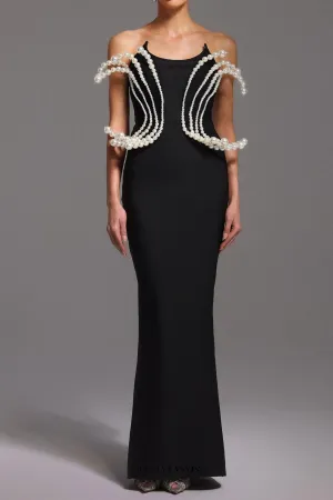 tiffany Pearl Bandage Sleeveless Maxi Dress in black Gloria Lanvin