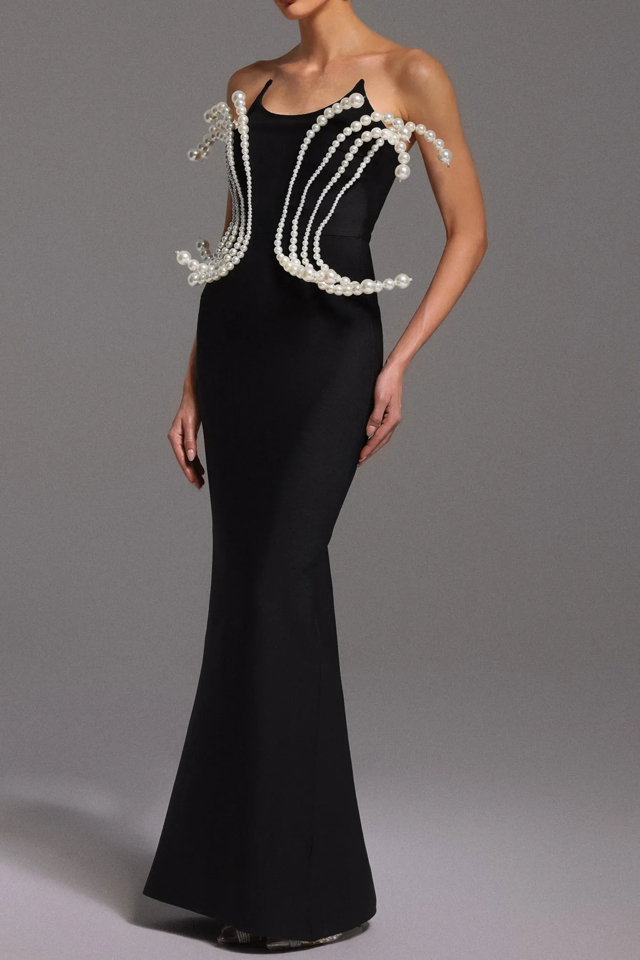 tiffany Pearl Bandage Sleeveless Maxi Dress in black Gloria Lanvin