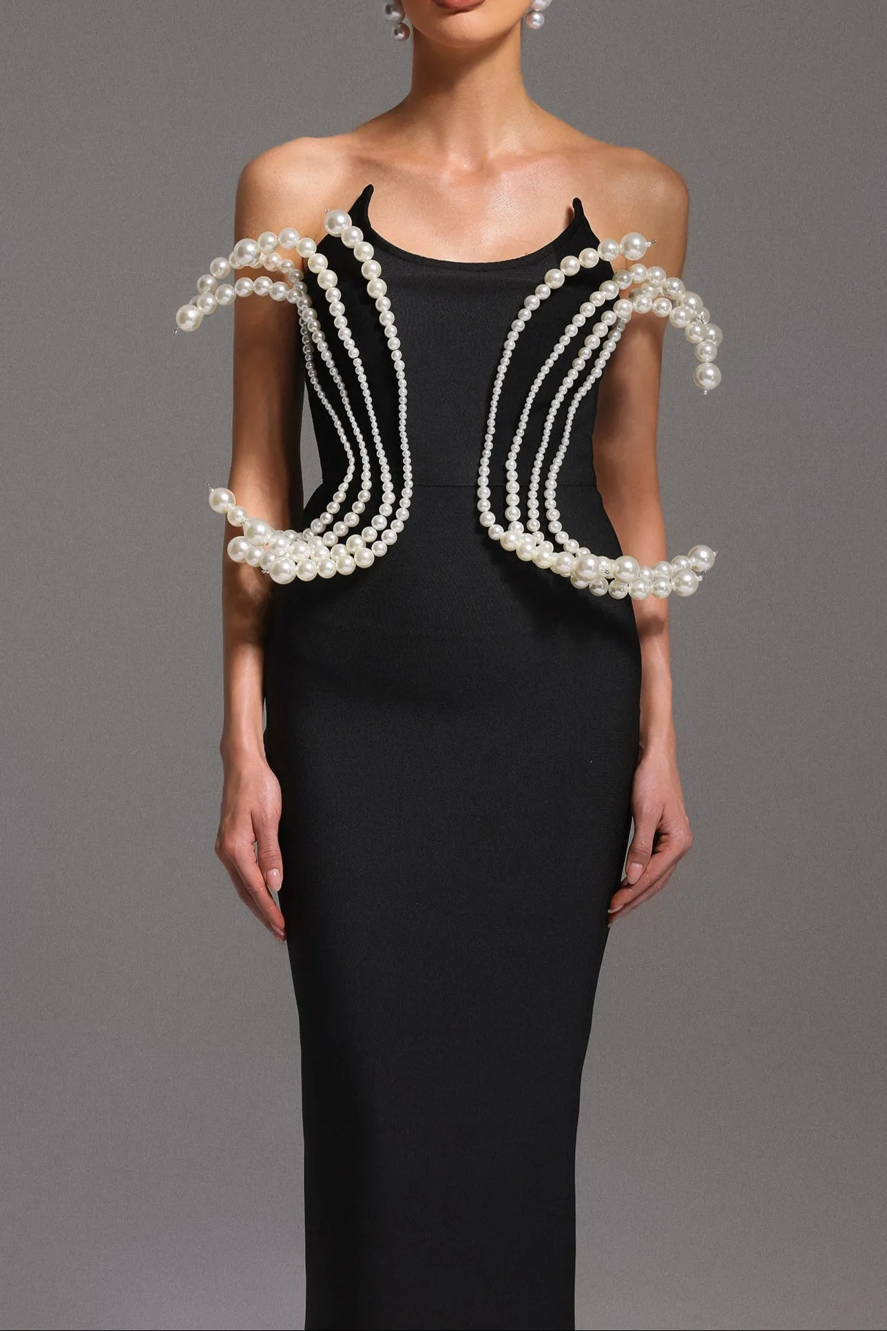 tiffany Pearl Bandage Sleeveless Maxi Dress in black Gloria Lanvin