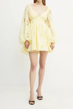 tiffany v-neck puff sleeve hollow mini dress in yellow Gloria Lanvin
