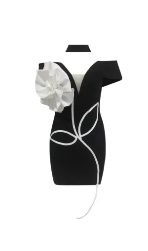 TINA 3D FLOWER EMBELLISHED STRAPLESS HALTER MINI DRESS Gloria Lanvin