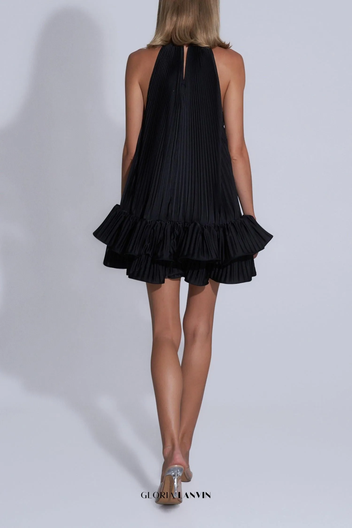 tina Double-layer ruffled halter neck mini dress in black Gloria Lanvin