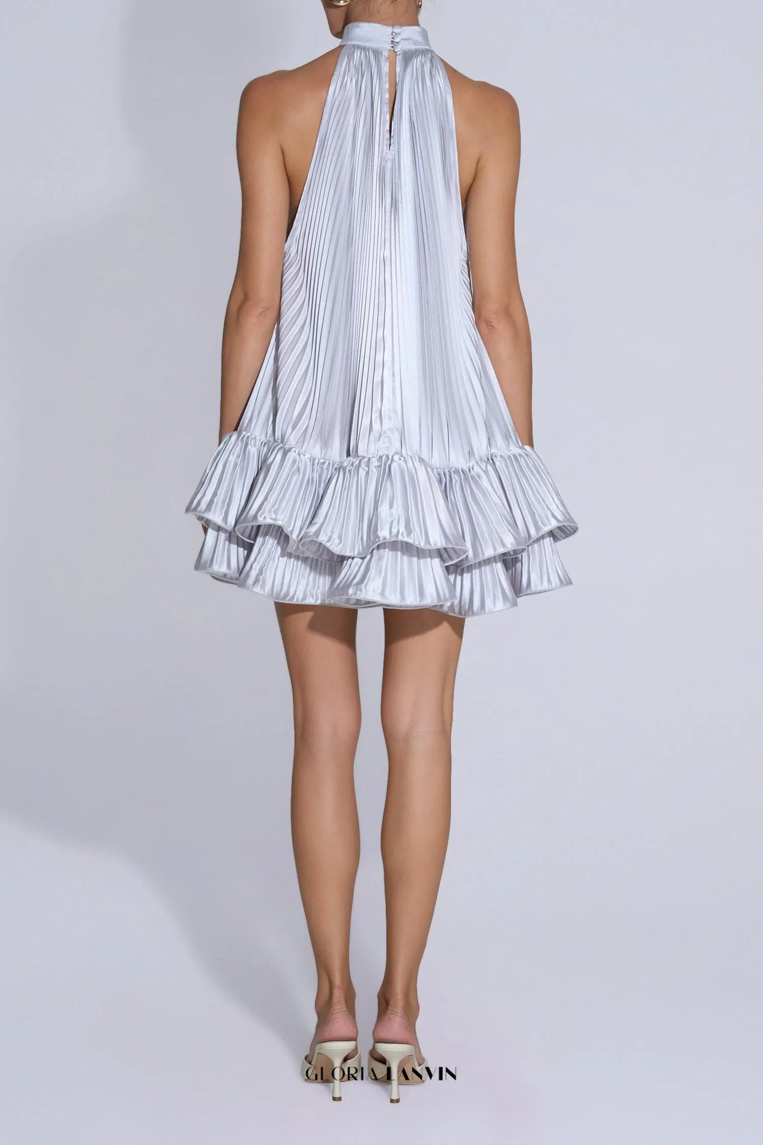 tina Double-layer ruffled halter neck mini dress in white Gloria Lanvin