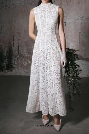 tina Embroidered lace sleeveless maxi dress in white Gloria Lanvin