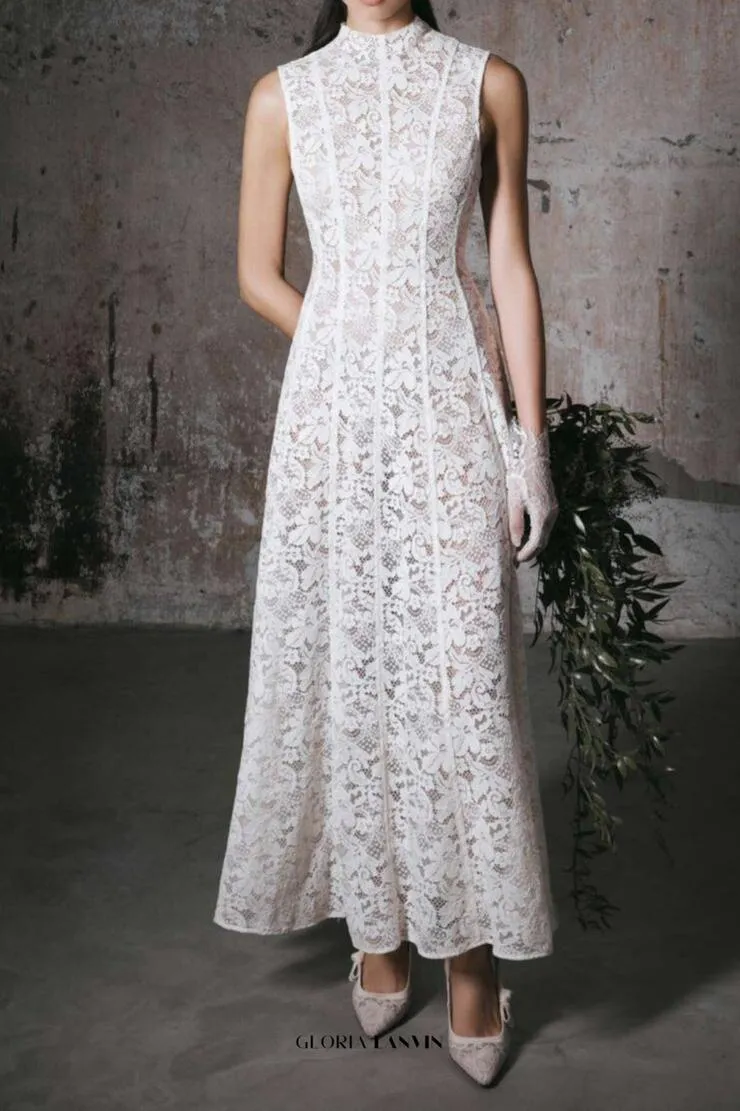 tina Embroidered lace sleeveless maxi dress in white Gloria Lanvin