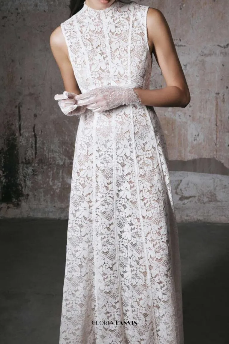 tina Embroidered lace sleeveless maxi dress in white Gloria Lanvin