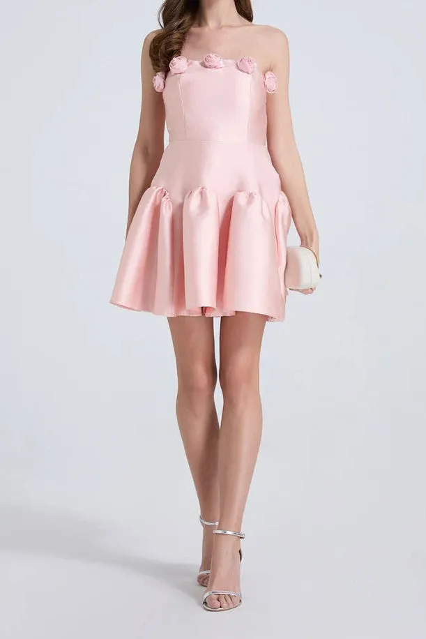 Tina flower strapless mini Dress in pink Gloria Lanvin