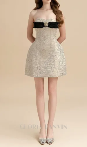 TINA STRAPLESS BOW JACQUARD MINI DRESS IN PINK BEIGE Gloria Lanvin