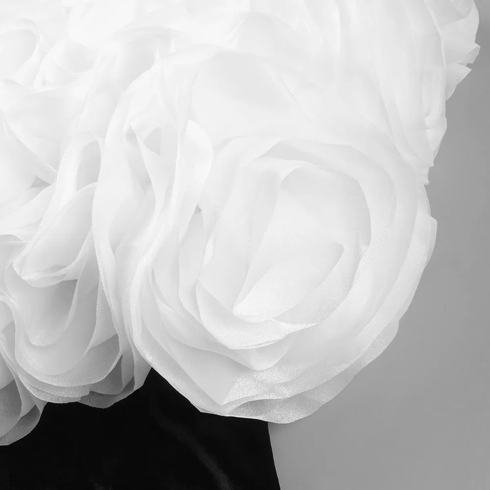 tina white 3d flowers strapless black mini dress Gloria Lanvin