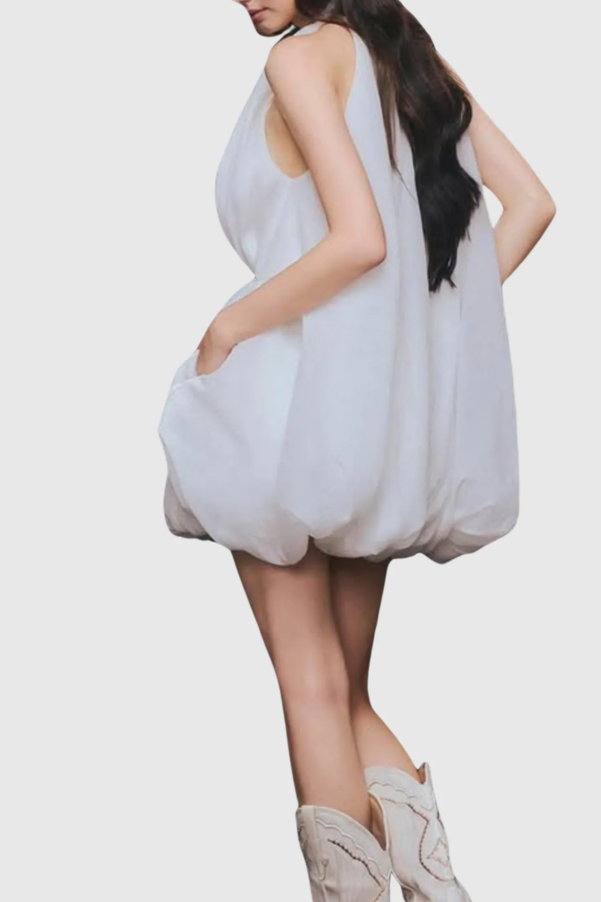Tlora Floral Applique Halter Puffy Mini Dress Gloria Lanvin
