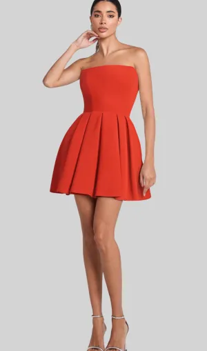 tomato red strapless pleated mini dress Gloria Lanvin