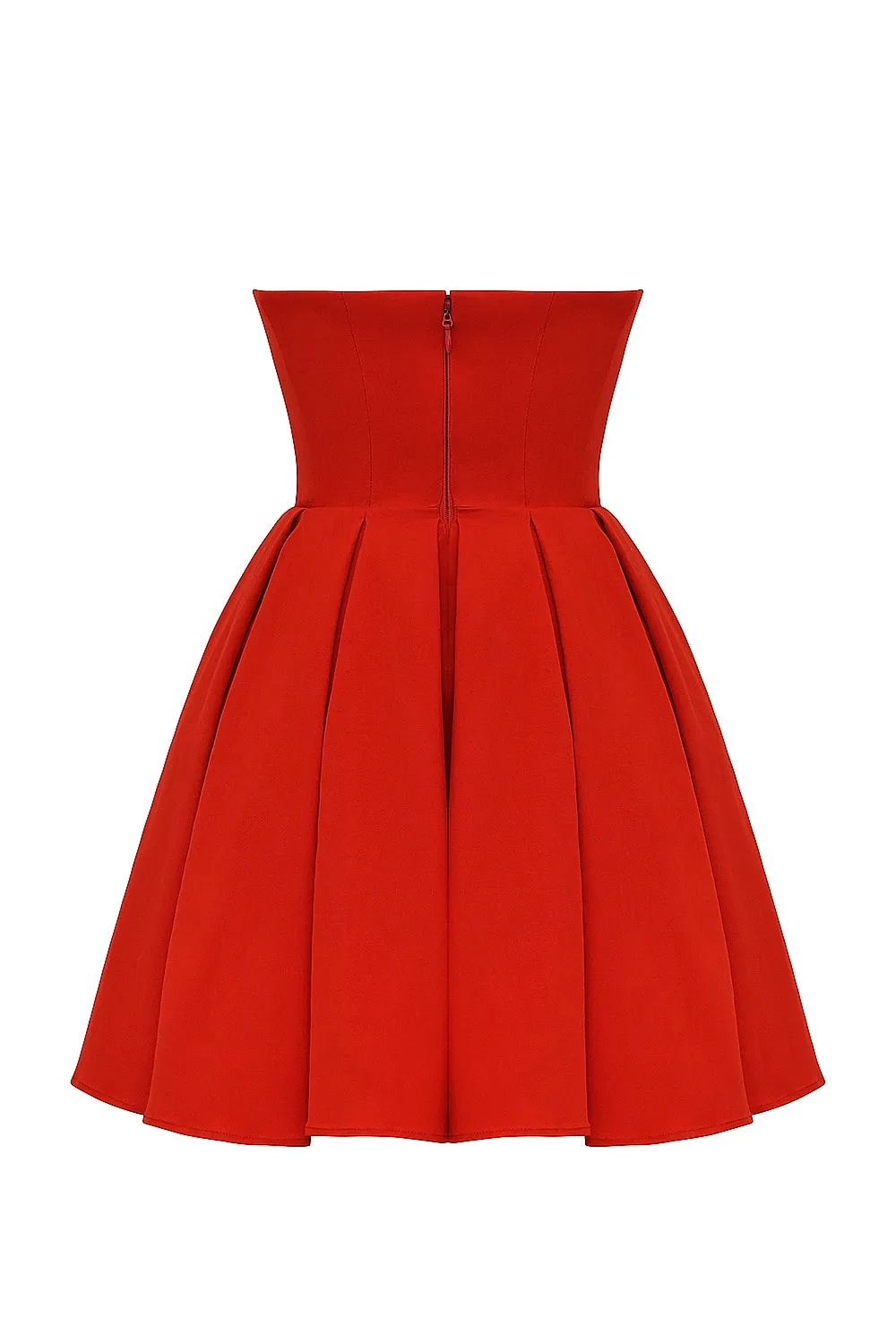 tomato red strapless pleated mini dress Gloria Lanvin