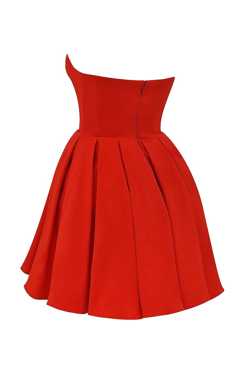 tomato red strapless pleated mini dress Gloria Lanvin