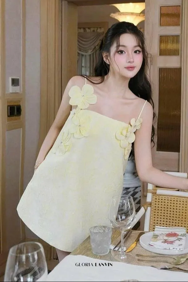 tracy floral jacquard mini dress in yellow Gloria Lanvin