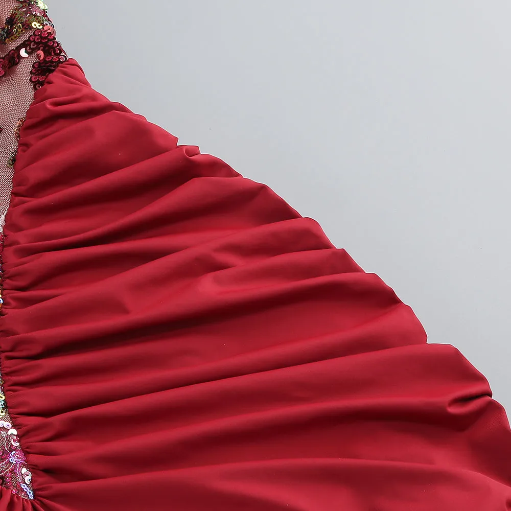 tracy sequin embroidery halter maxi dress in red Gloria Lanvin