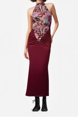 tracy sequin embroidery halter maxi dress in red Gloria Lanvin