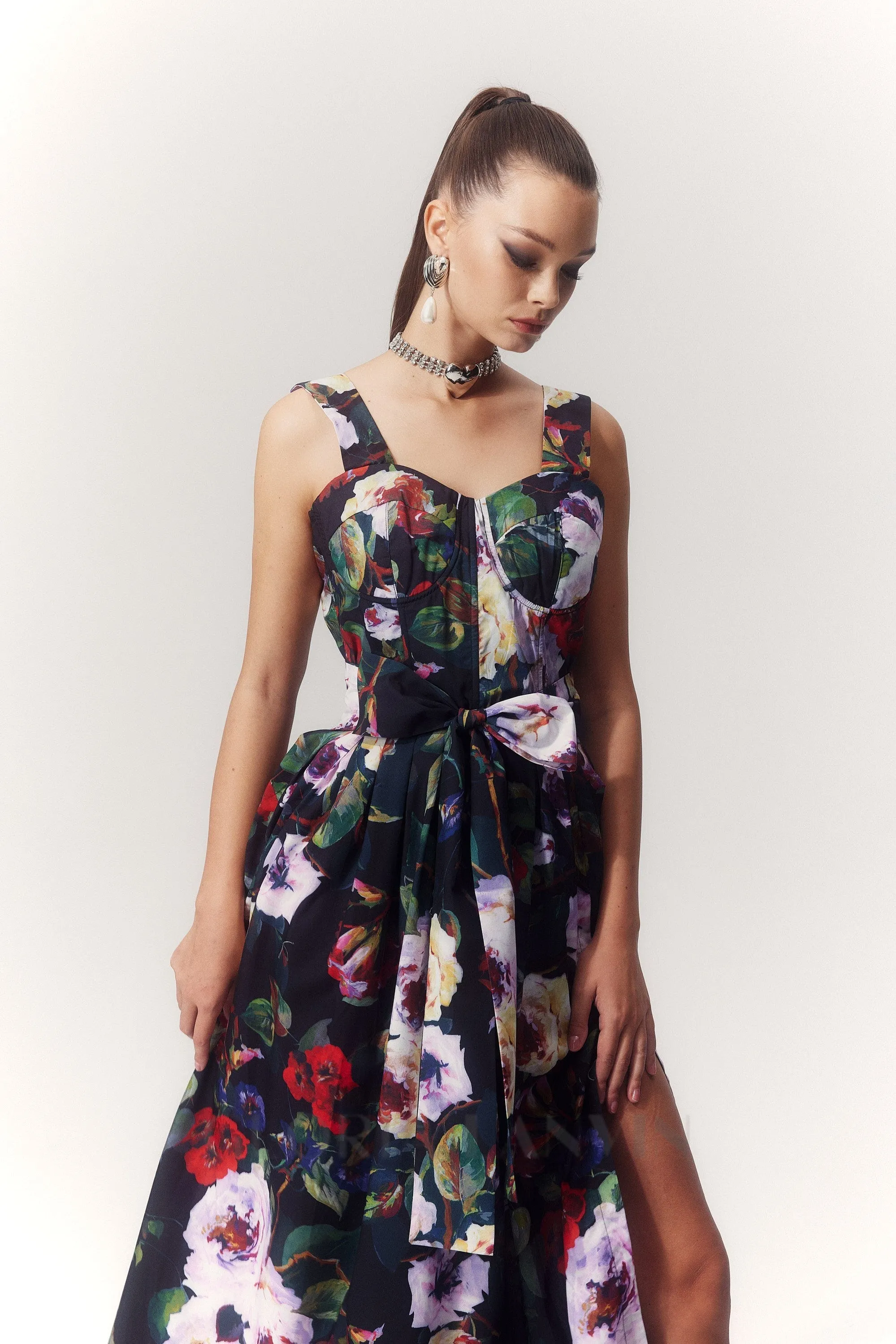 TRUDA MULTICOLOR FLORAL PRINTED MIDI DRESS Gloria Lanvin