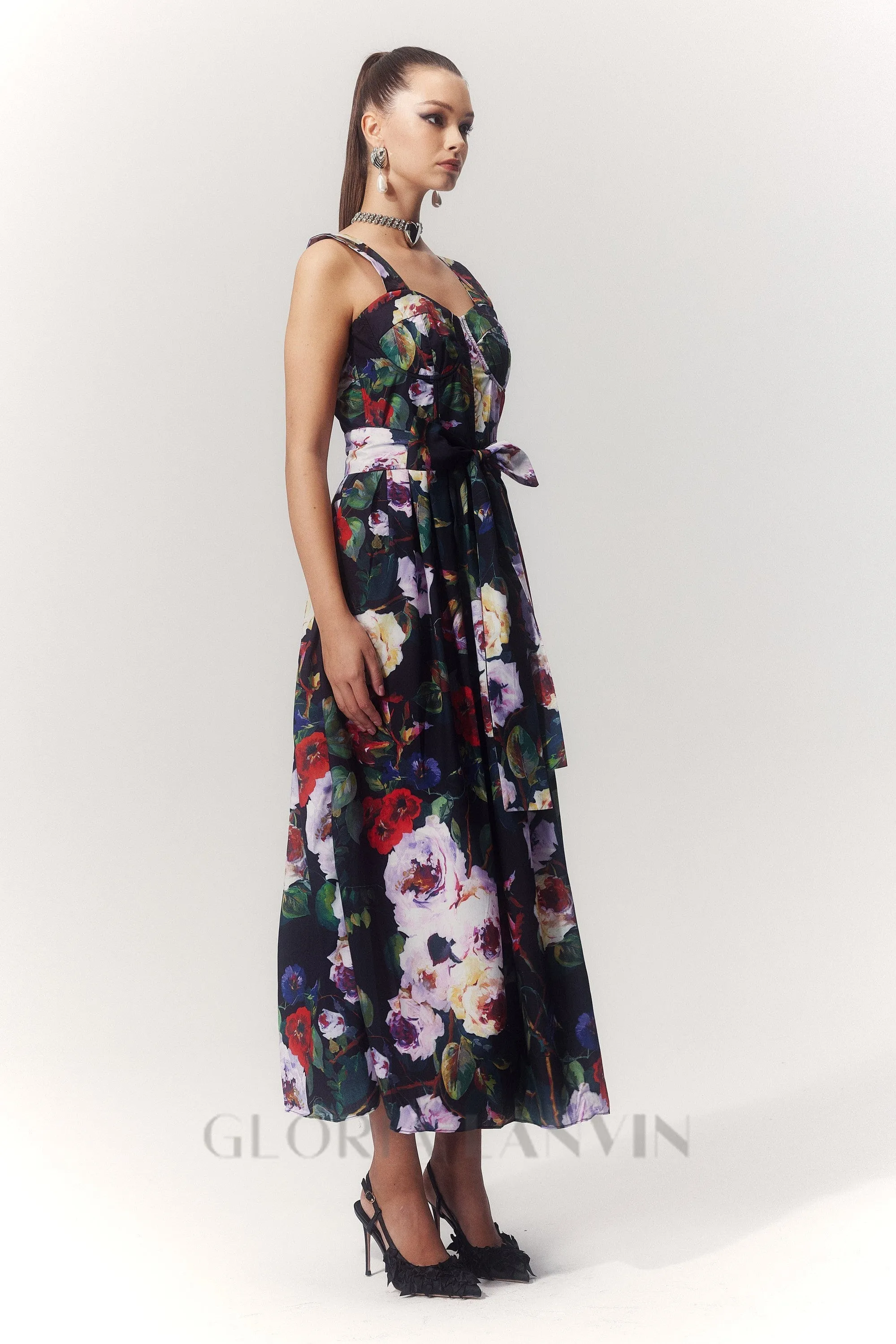 TRUDA MULTICOLOR FLORAL PRINTED MIDI DRESS Gloria Lanvin