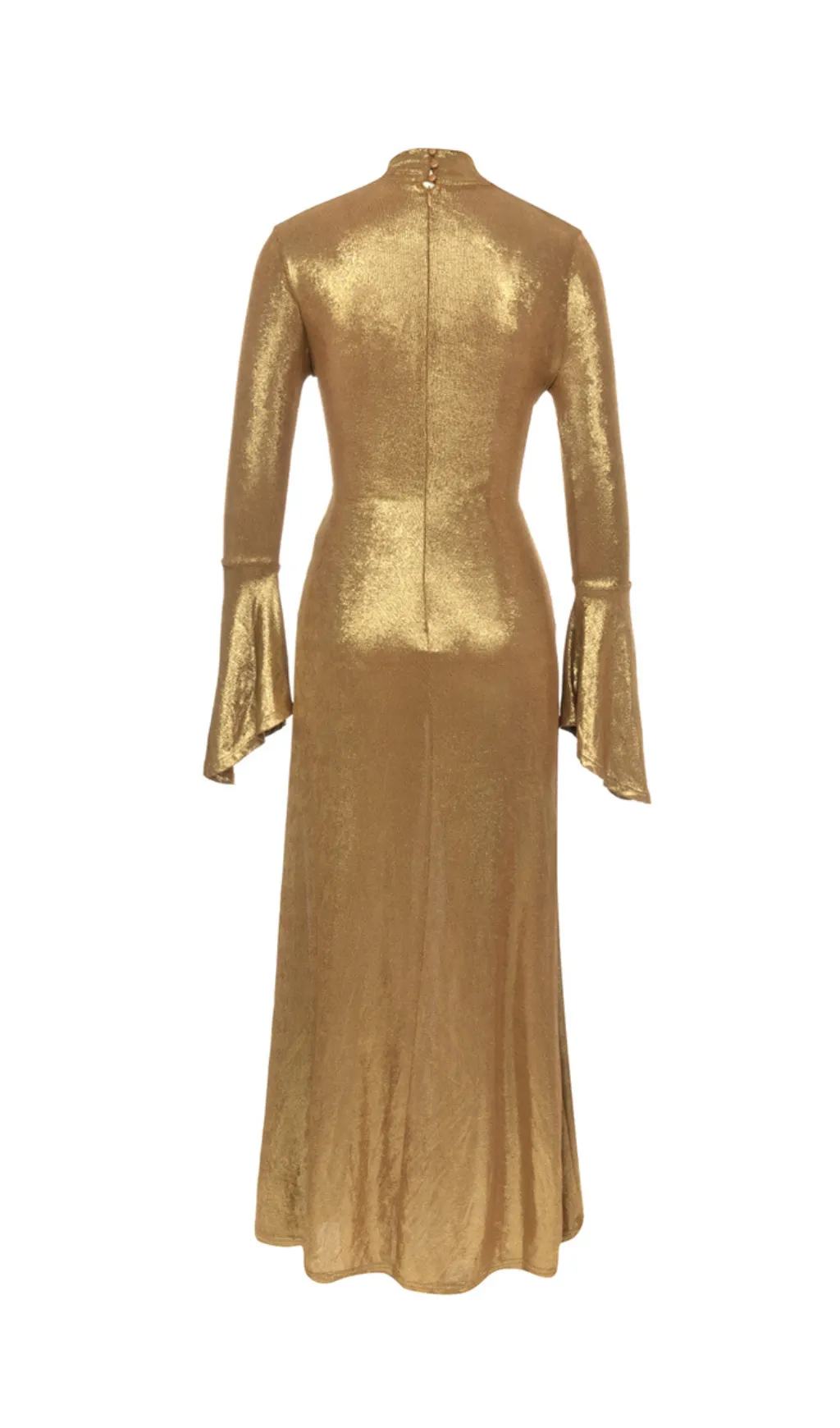 TRUMPET LONG-SLEEVE LOW-CUT CUTOUT GOLD MAXI DRESS Gloria Lanvin