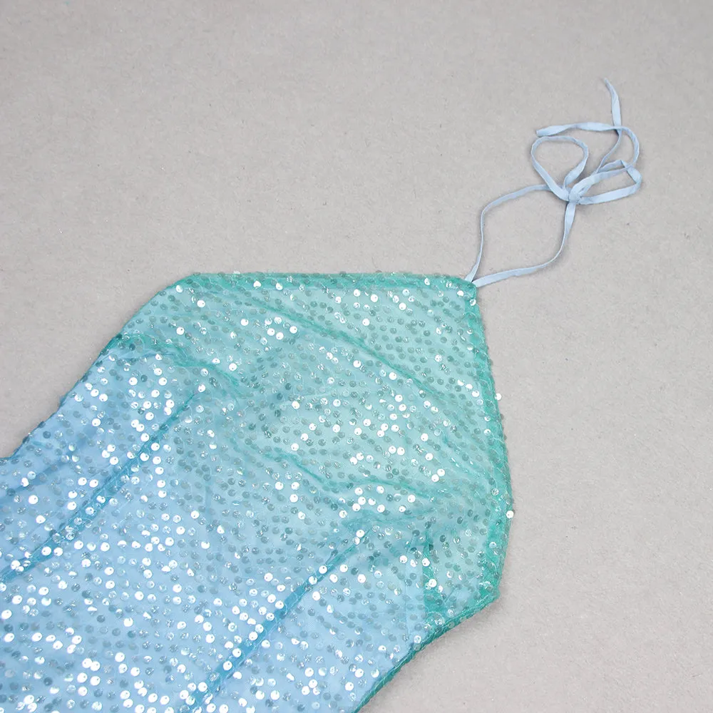 TURQUOISE JEWEL SEQUIN FEATHER MINI DRESS Gloria Lanvin