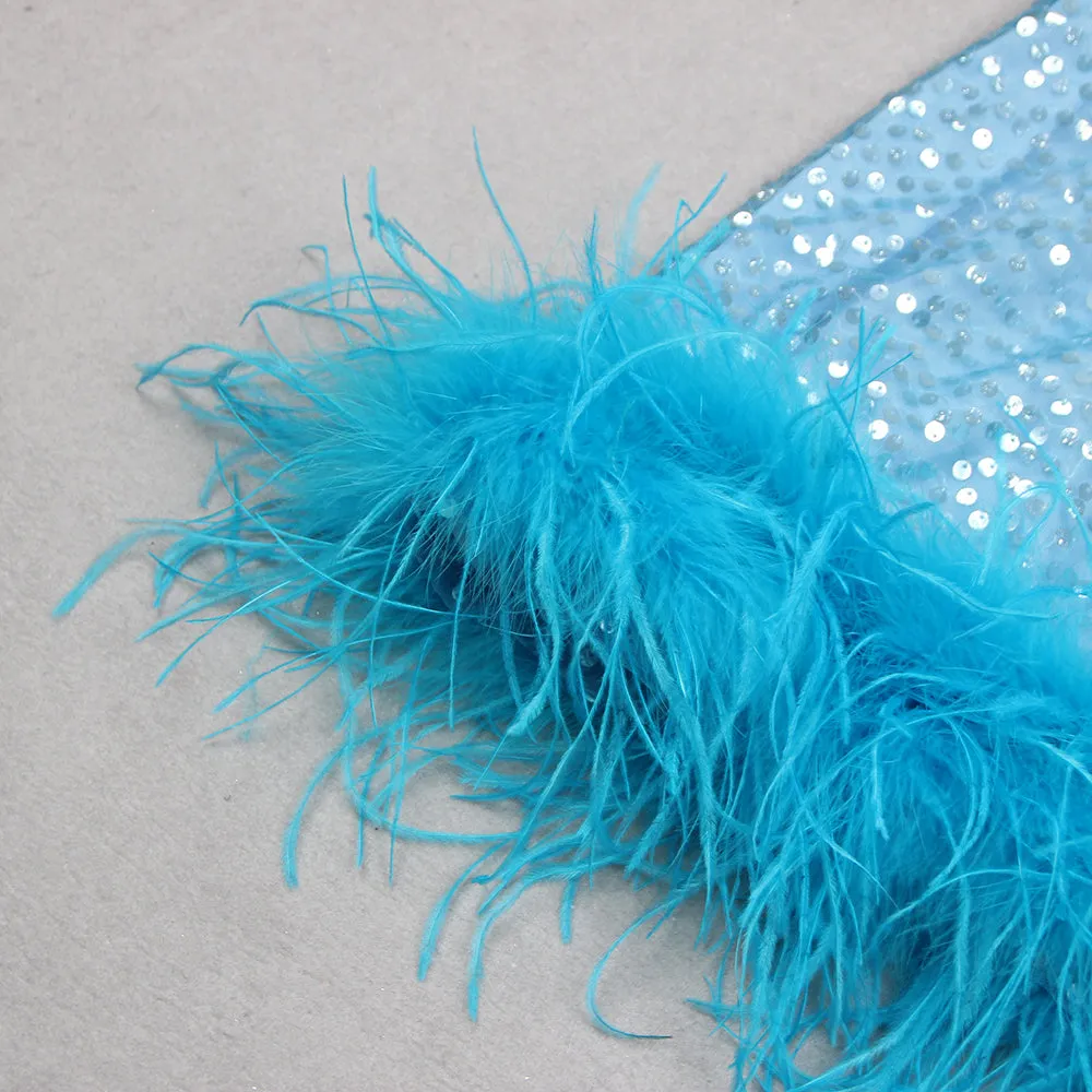 TURQUOISE JEWEL SEQUIN FEATHER MINI DRESS Gloria Lanvin