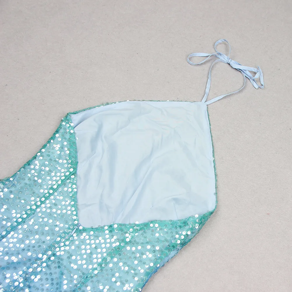 TURQUOISE JEWEL SEQUIN FEATHER MINI DRESS Gloria Lanvin