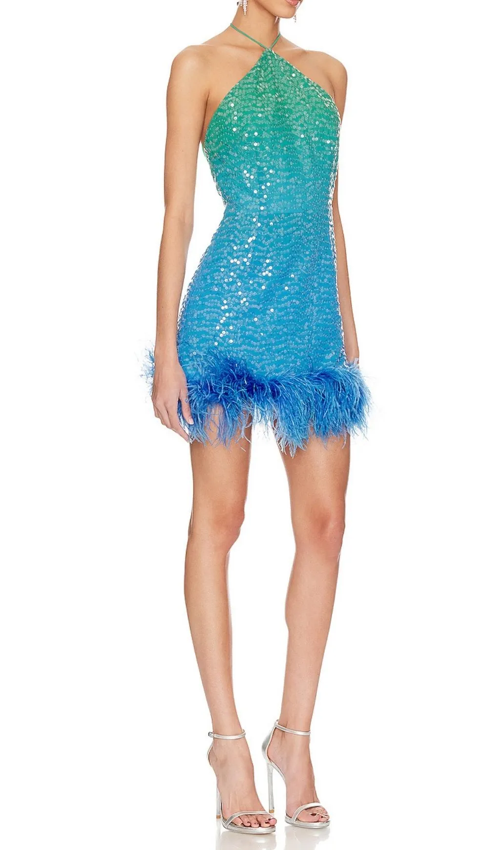 TURQUOISE JEWEL SEQUIN FEATHER MINI DRESS Gloria Lanvin